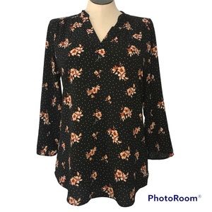 V-Neck Tunic Tops Blouse 3/4 Sleeve Black/ Floral Pre Owner Unbranded Size XL
